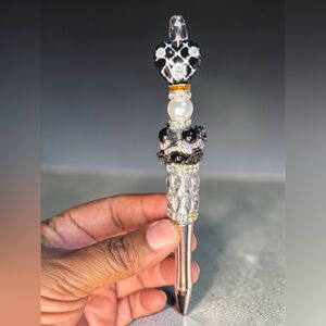 Custom Made Black and Silver Beaded Pen